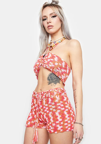 Working On My Tan Crochet Shorts Set