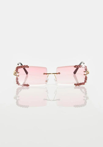 Pink Rimless Revival Rhinestone Sunglasses