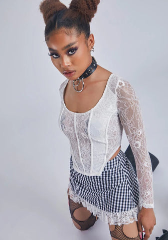 Lace Wonderland Long Sleeve Corset Top