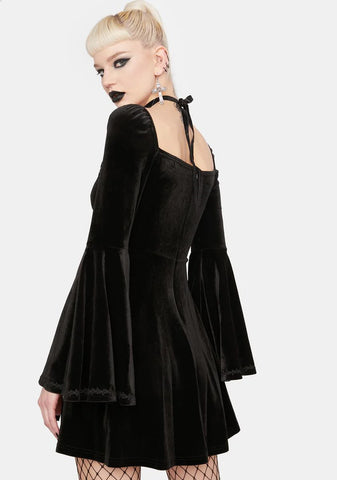 Black Flower Halter Dress