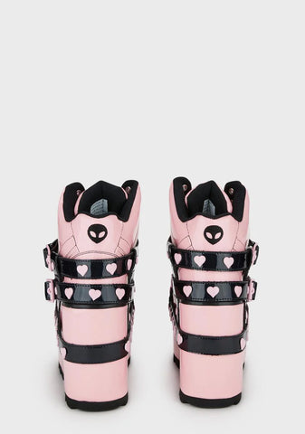 Qozmo Bondage Platform Sneakers - Pink/Black Hearts