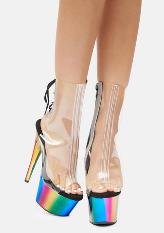 Rainbow Chrome Adore Platform Heels