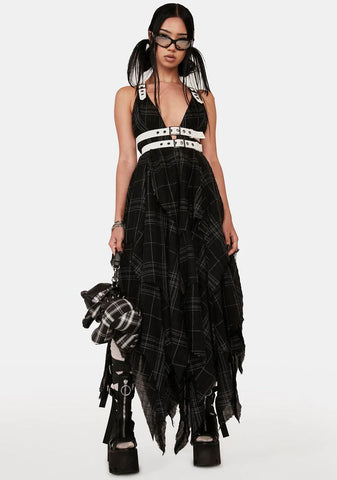 Distortion Plaid Midi Dress