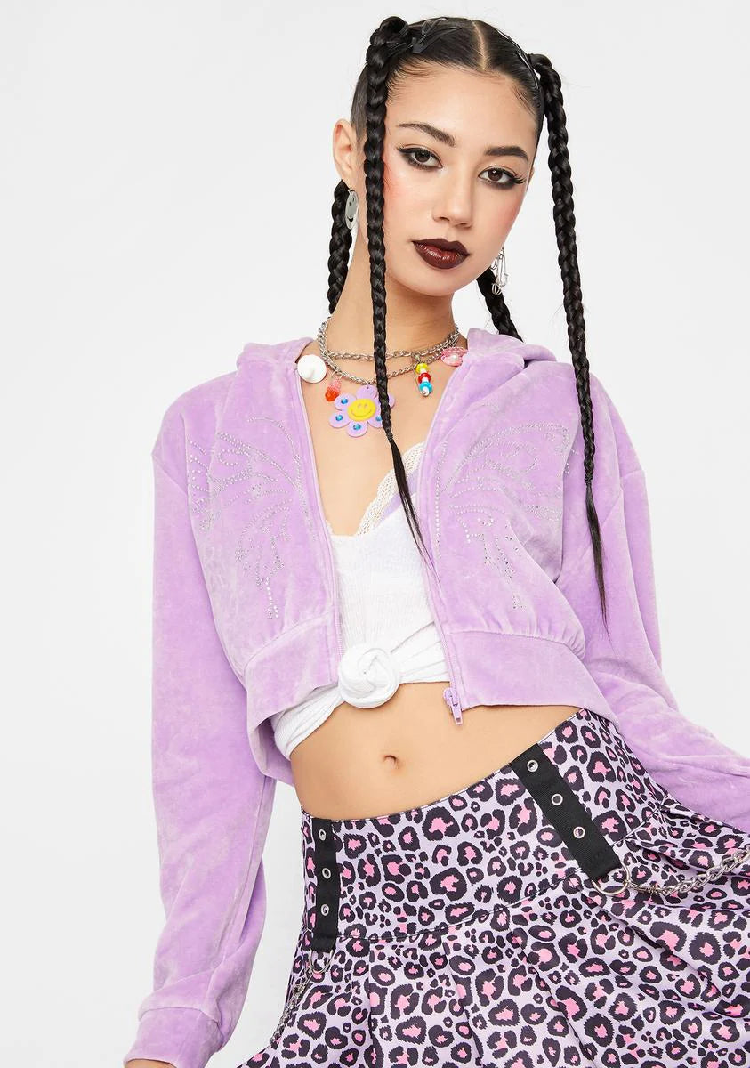 Diamante Butterfly Velour Hoodie