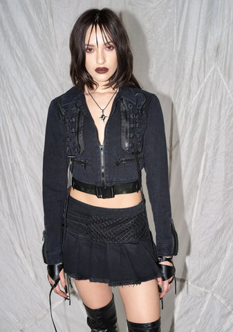 Synth Twill Zip-Up Crop Jacket