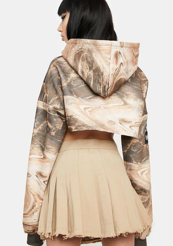 Atmosphere Rockslide Print Patched Crop Hoodie