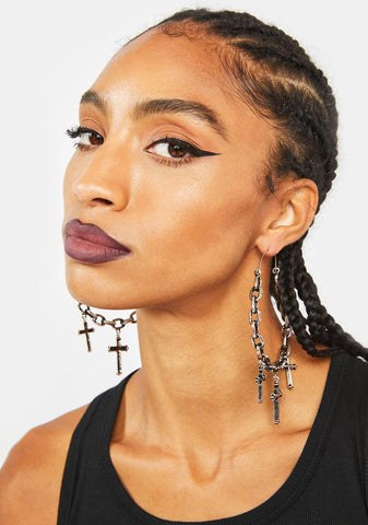 Holy Sacrifice Cross Hoop Earrings