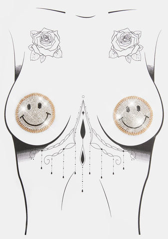 Smiley Face Reusable Rhinestone Pasties