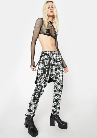 Dark Tartan Patch Clip Pants