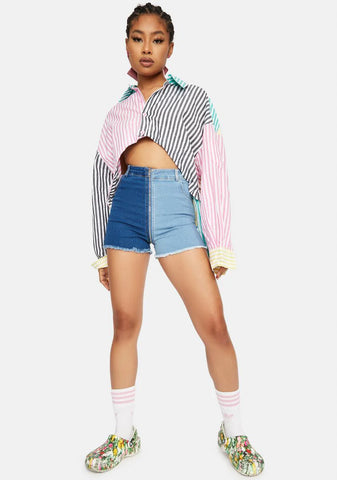 Bragging Rights Two-Tone Denim Shorts