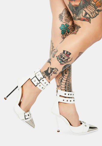 White Ripley Patent Buckle Heels