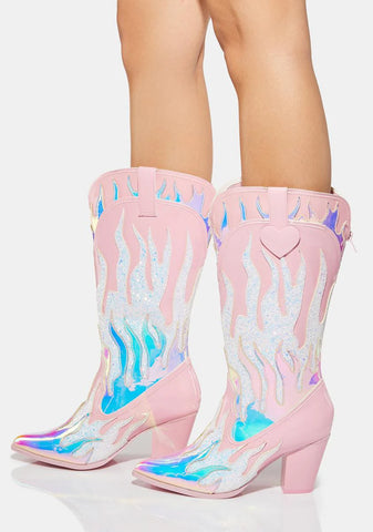 Pink Space Cowgirl Flame Boots