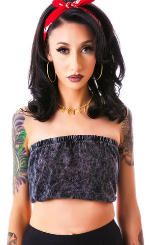 Singles Acid Wash Tube Top - Black