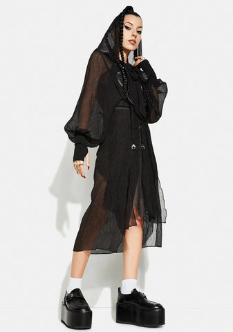 Long Pleated Chiffon Coat
