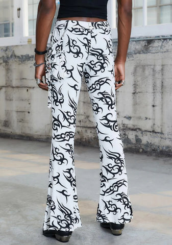Kickdrum Tattoo Print Flare Pants