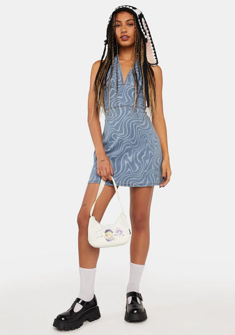 Denim Swirl Halter Mini Dress
