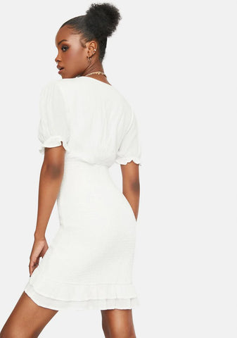 Simple Trustworthy Puff Sleeves Mini Dress