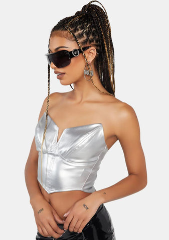Silver Defiance In Her Corset Top