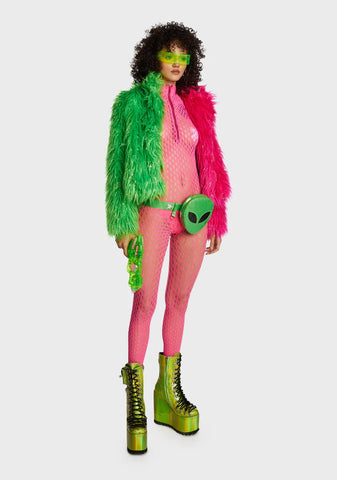 Sleepless Fever Zip Bodystocking - Neon Pink