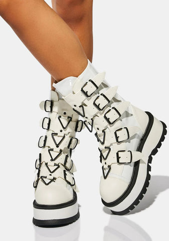 White Slacker Combat Boots