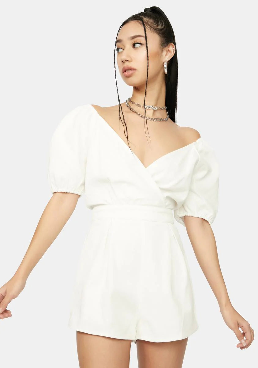 Bliss Theory Denim Puff Sleeve Romper