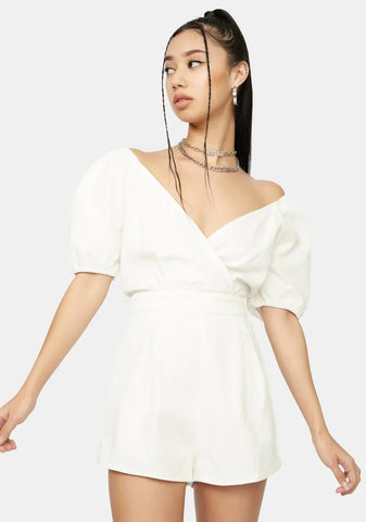 Bliss Theory Denim Puff Sleeve Romper