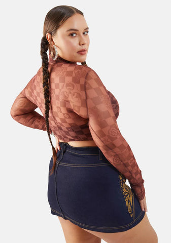 Real Luxury Vibes Checker Mesh Crop Top