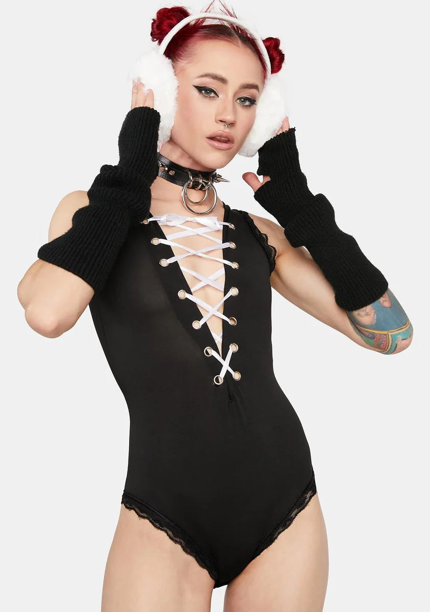 Can't Hear You Lace Up Bodysuit