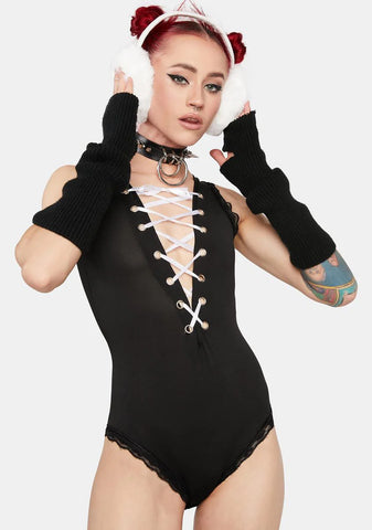 Can't Hear You Lace Up Bodysuit