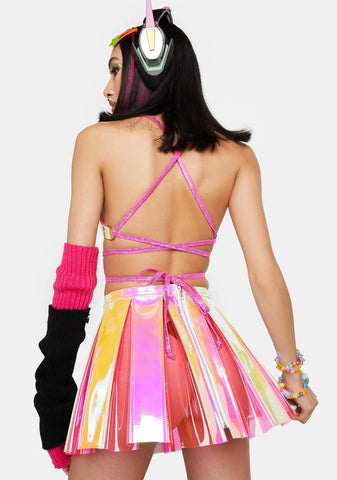 Pink Lemonade Pleated Vinyl Skirt