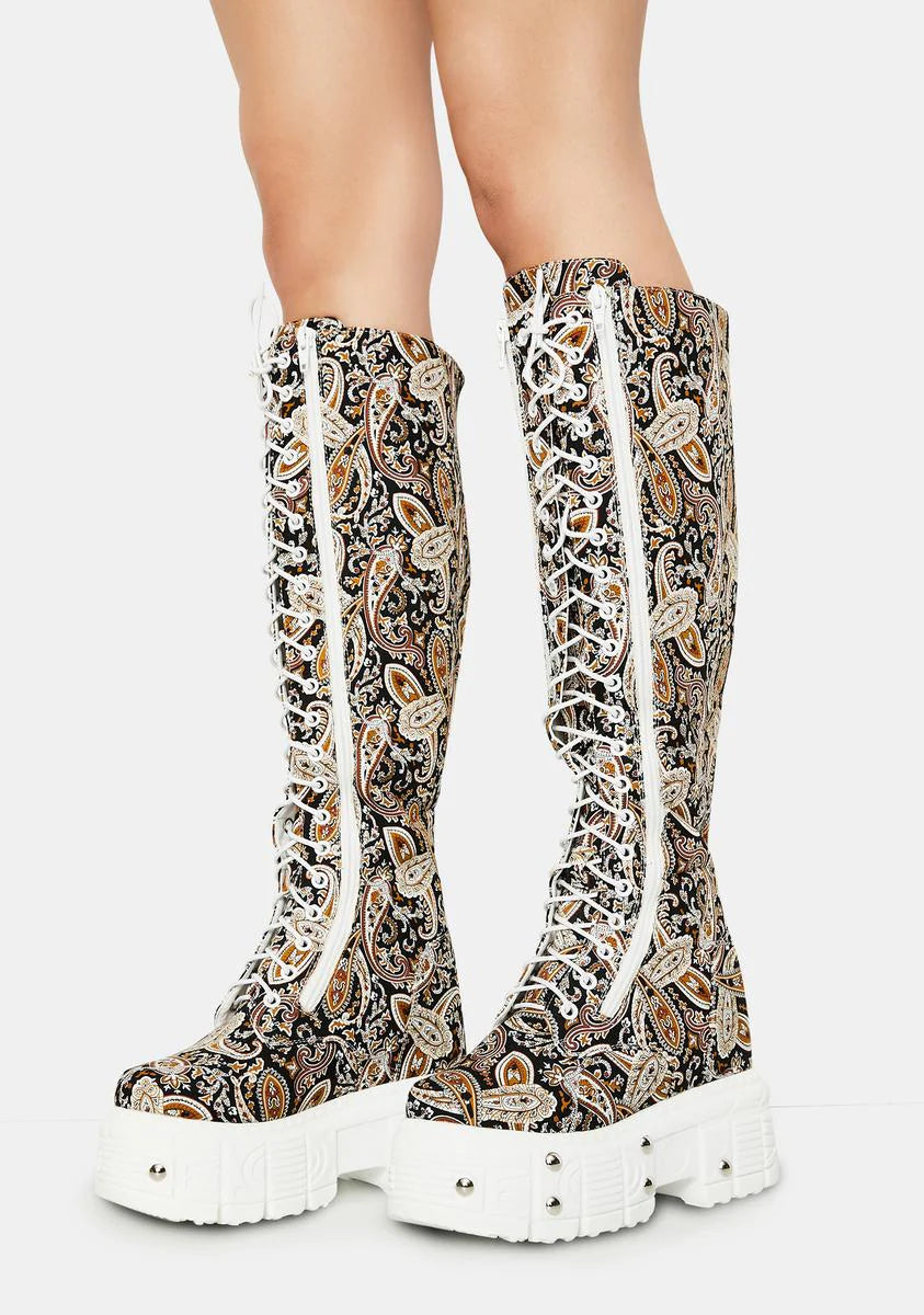 Paisley Late Night Knee High Boots