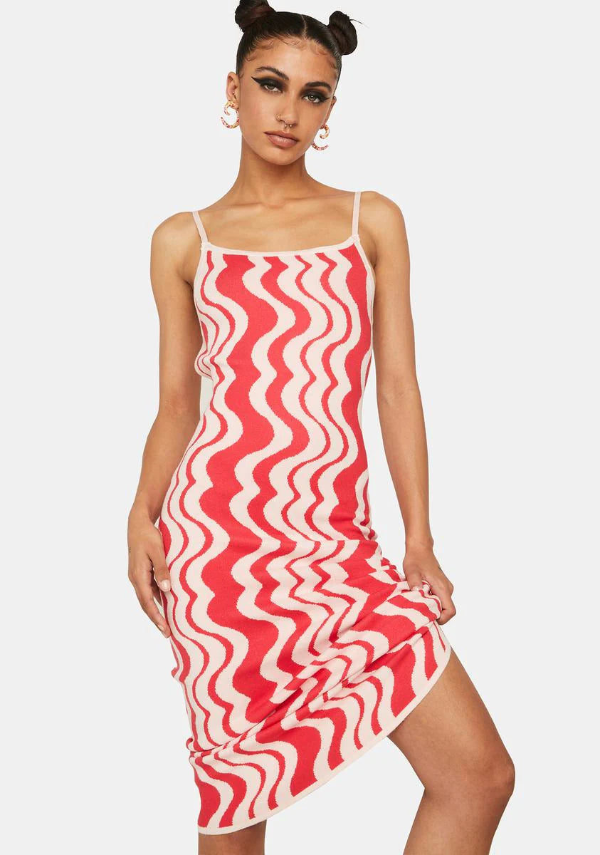 Wavy Print Midi Dress