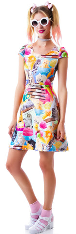 Kittens and Ice Cream Cap Sleeve Dress