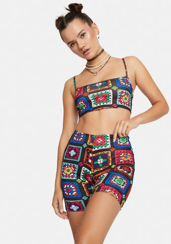 Retro Realness Crochet Print Bike Shorts