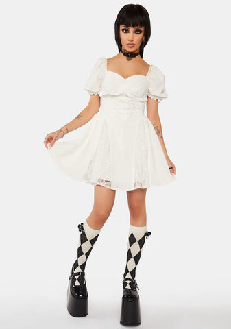 White Angel Embroidered Puff Sleeve Dress