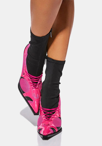 Pink Sneaker Heeled Boots
