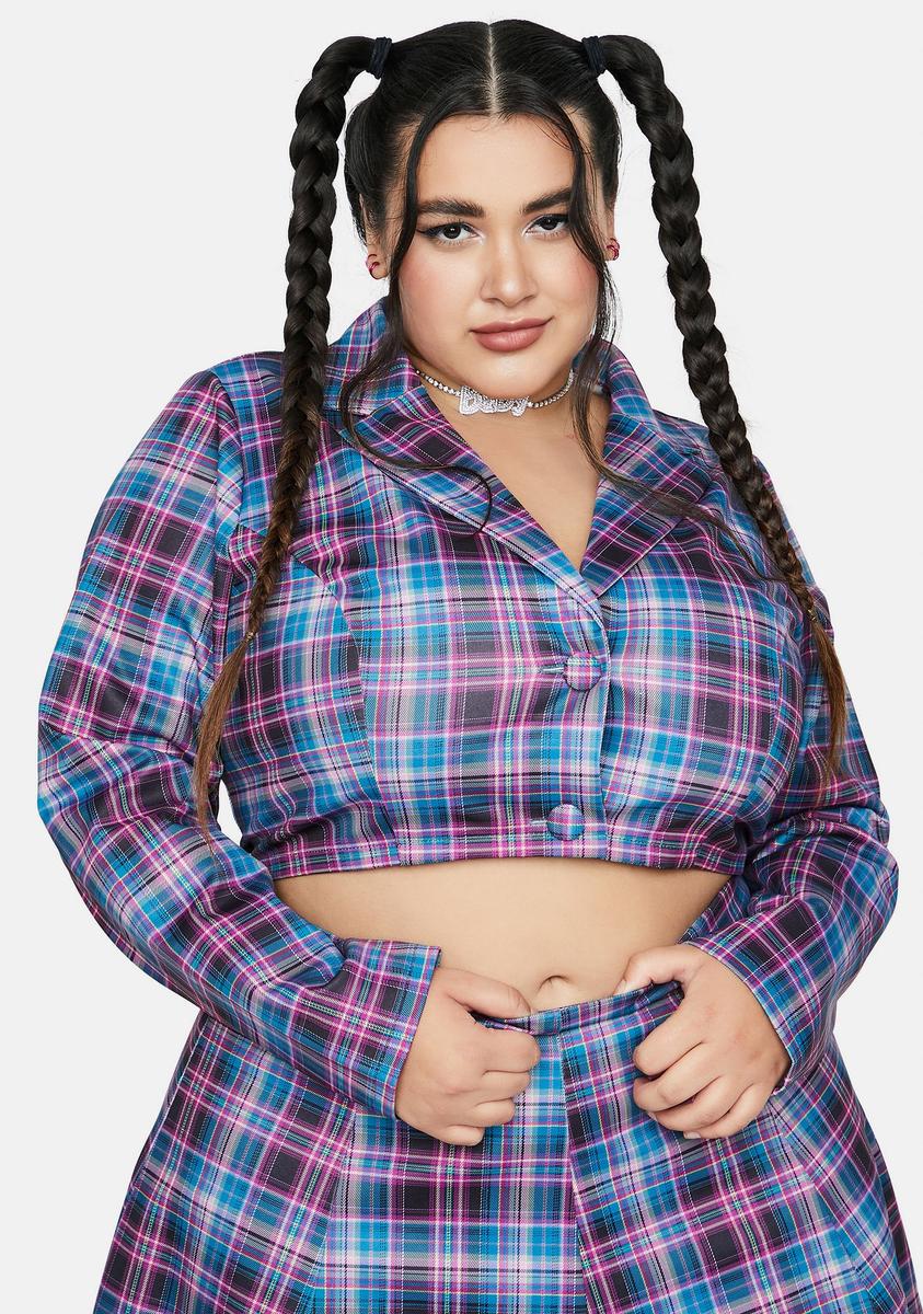 Plus Back 2 School Baddie Plaid Blazer