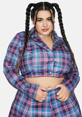 Plus Back 2 School Baddie Plaid Blazer