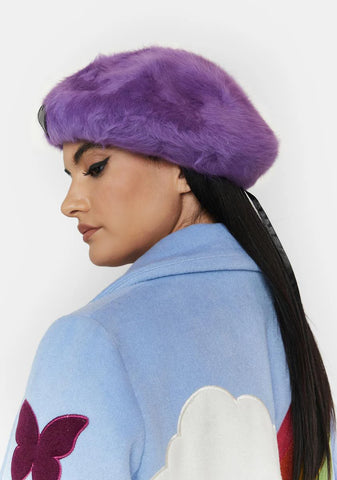 Ain't Easy Being Purple Fuzzy Heart Beret