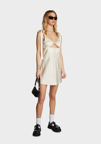 Satin Tie Mini Dress - Ivory