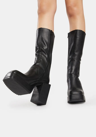 Snare Leather Squared Toe Platform Boots