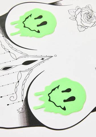 Melting Smiley Neon Green Blacklight Pasties