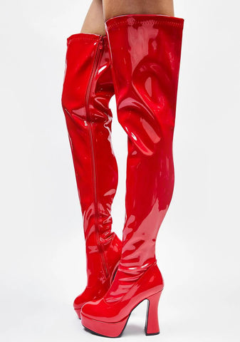 Red Patent Thrill Thigh High Boots