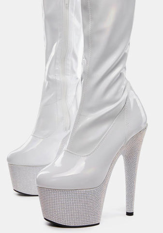 White Bejeweled-3000-7 Thigh High Boots