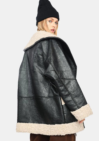 Vegan Leather Shearling Coat