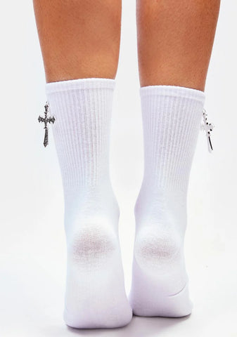 Angel Cross My Heart Charm Crew Socks