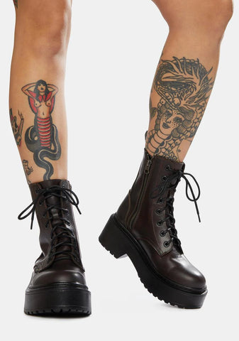 Tomboy Dark Red Leather Combat Boots