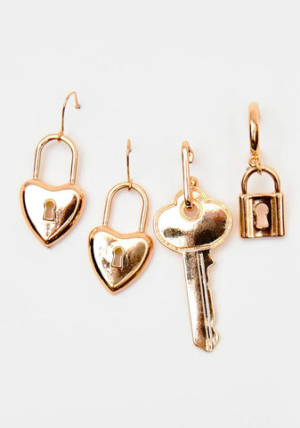 Locked Desires Key Drop Earrings Set