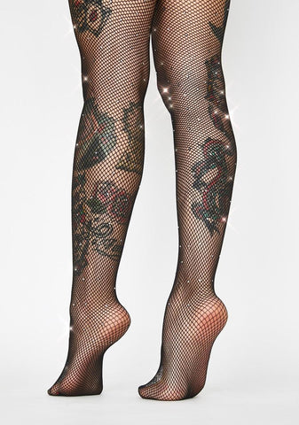 Rhinestone Mini Fishnet Tights