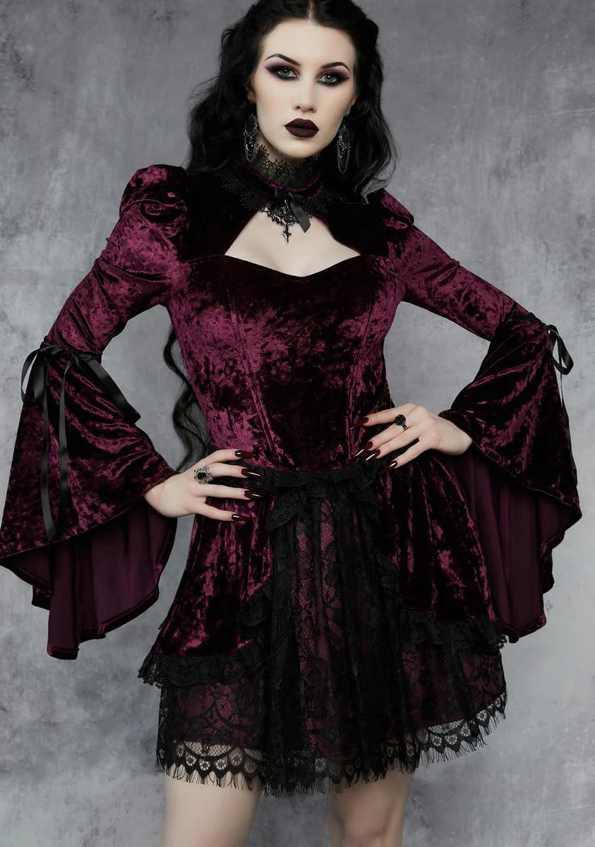 Wine Tempting Enchantress Velvet Dress